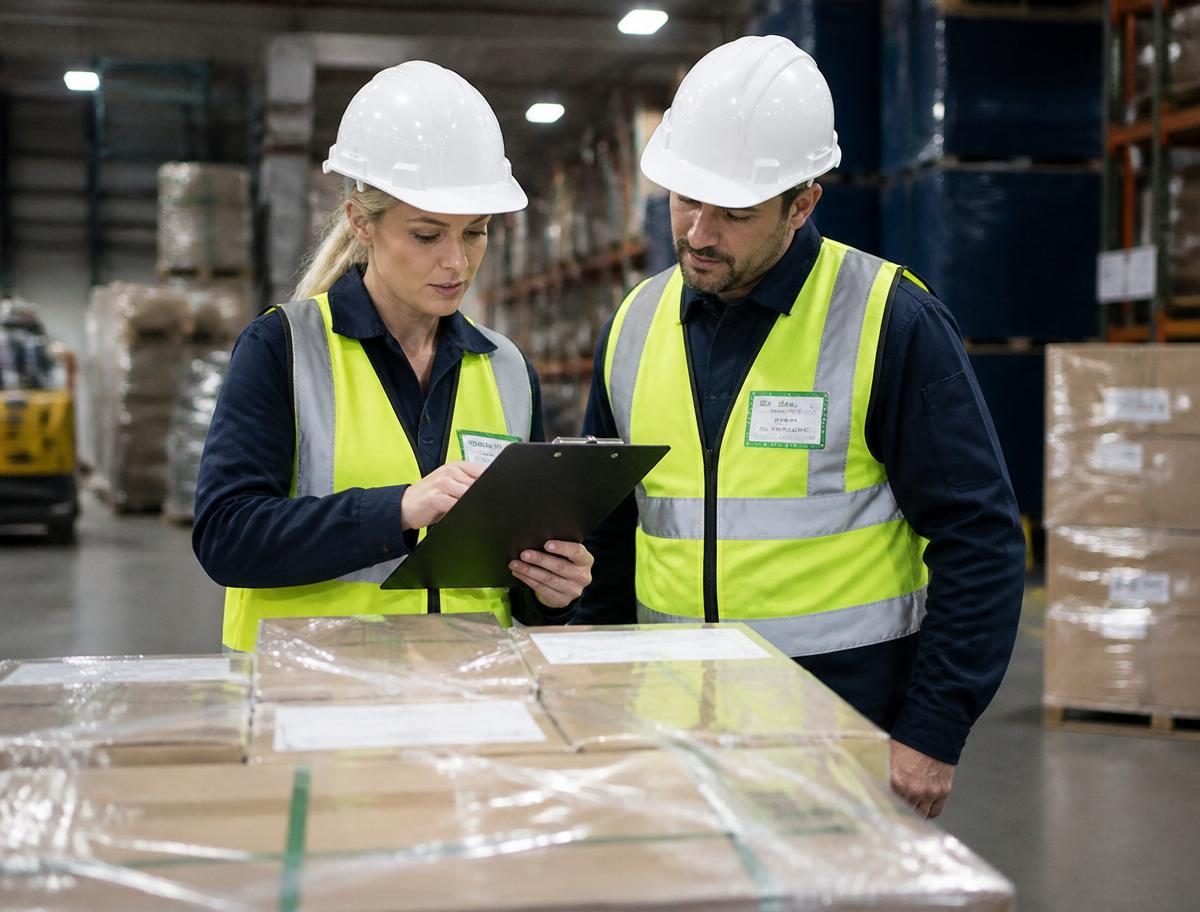 Warehouse team checking a consignment against the order before dispatch