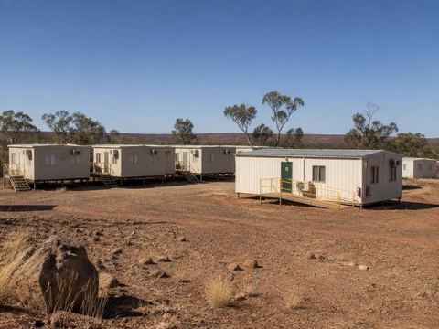Modular accommodation units at a remote project camp