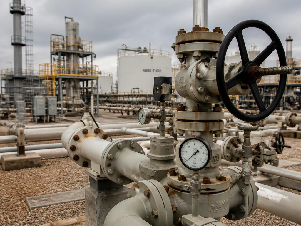 Pipeline valves and manifolds at an oil and gas processing facility